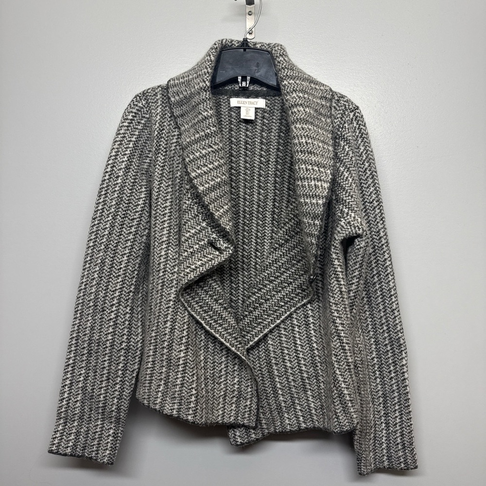 Ellen Tracy Wool Blend Black and White Knit Cardigan